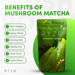 RYZE Matcha - with 6 Organic Adaptogenic Mushrooms Grown In USA and Ceremonial-Grade Japanese Matcha - Easy Set