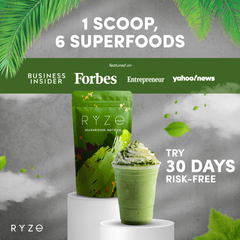 RYZE Matcha - with 6 Organic Adaptogenic Mushrooms Grown In USA and Ceremonial-Grade Japanese Matcha - Easy Set